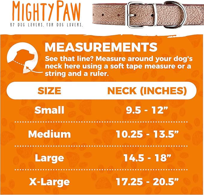 Mighty Paw Leather Dog Collar - Genuine Distressed Leather - Strong Metal Buckle - Ultimate Comfort - Modern Style for All Dogs Breeds - Comfort Puppy Collar - (Medium - Lite Brown)