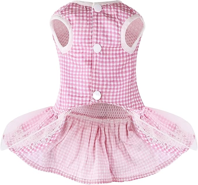 Dog Dress Plaid with Bowknot Cute Dress for Small Dog Cat Puppy Outfits with Harness Leash（ Pink，X-Large ）