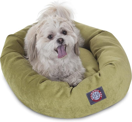 Majestic Pet 24 Inch Micro Velvet Calming Dog Bed Washable 24x19x7 (Inch) – Cozy Soft Round Donut Dog Bed with Spine for Head Support - Pet Bed Small – Apple