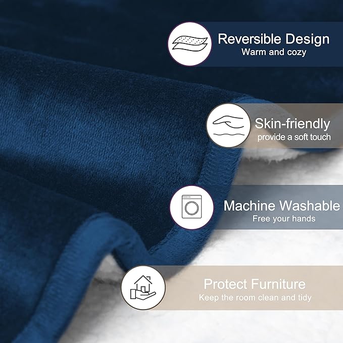 gogobunny Waterproof Bed Blanket, Reversible Sherpa Fleece Throw Blanket for Dog Puppy Cat, Furniture Cover Protects Bed Couch Sofa from Liquid Pee and Pet Fur (Navy Blue, 50x60 inches)