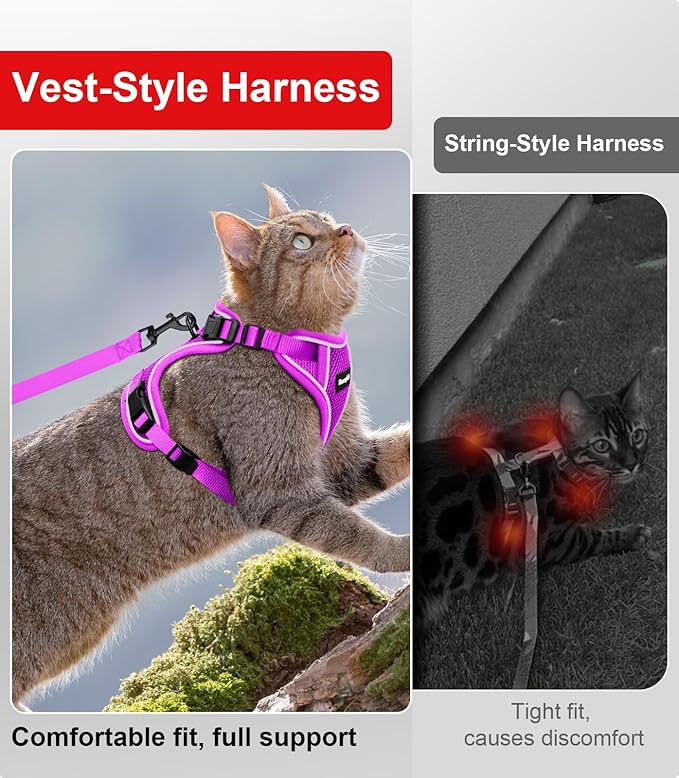 Cat Harness and Leash for Walking Escape Proof Soft Adjustable Cat Leash Breathable Comfortable Vest Easy to Wear Kitten Harness for Outdoor Travel Purple XS
