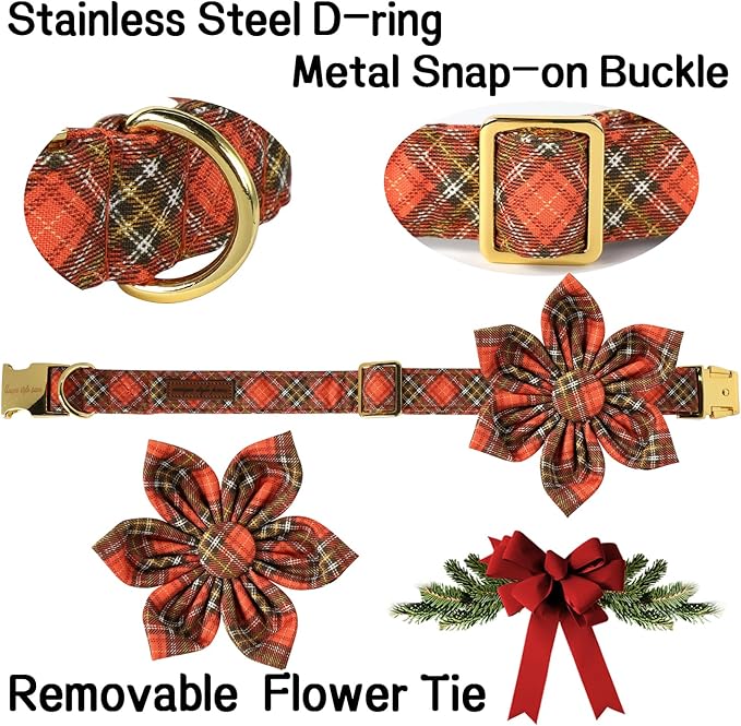 Unique Style Paws Cotton Dog Collar with Bow Halloween Pumpkin Plaid Dog Collar with Bow Tie for Small Medium Large Dogs Pets Gifts