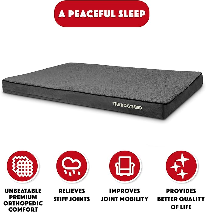 The Dog’s Bed Orthopedic Memory Foam Jumbo Dog Bed, XXXL Grey Plush 64x44, Pain Relief for Arthritis, Hip & Elbow Dysplasia, Post Surgery, Lameness, Supportive, Waterproof Washable Cover