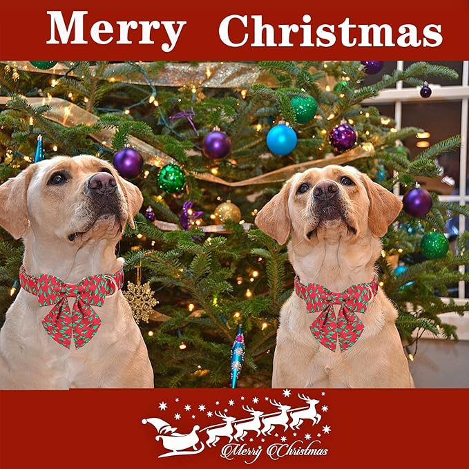 Unique style paws Christmas Dog Collar with Tie Best Winter for Small Medium Large Dogs-Christmas Tree-M