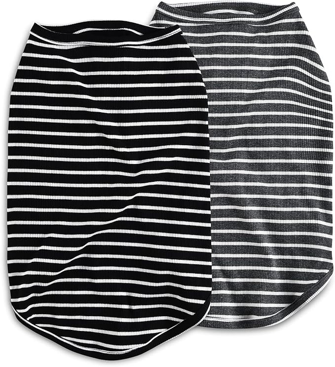 Koneseve Dog Shirt Vest Lightweight Stretchy Dog T-Shirts Soft Cool Sleeveless Stripe Vests Breathable Clothes for Puppy Kitty Cats Small Medium Large Dogs 2 Pack Black + Grey [ 6XL ]