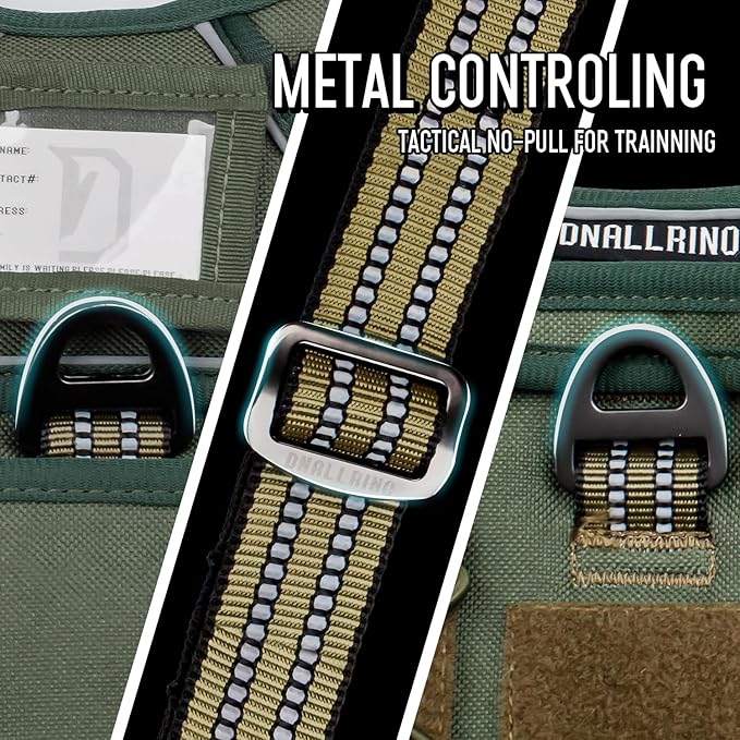 Tactical Dog Harness for Medium Large Dogs, Green Dog Harness with ID Card, Reflective Hiking Harness for Training Easy Control Dog Vest with Handle Green