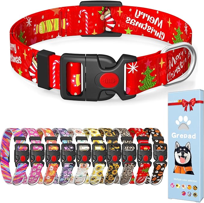 Christmas Floral Dog Collar for Small Medium Large Dogs,Girl Female Dog Collars Soft Patterns Adjustable Pet Collar with Quick Release Safety Buckle for Puppy Breed Boy Dogs,Christmas,M