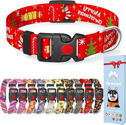 Christmas Floral Dog Collar for Small Medium Large Dogs,Girl Female Dog Collars Soft Patterns Adjustable Pet Collar with Quick Release Safety Buckle for Puppy Breed Boy Dogs,Christmas,M