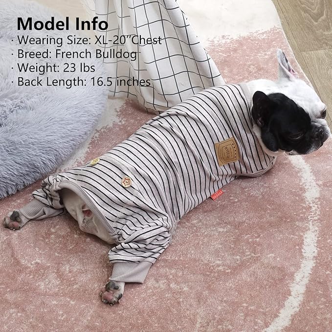 KYEESE Dog Pajamas Stretchable Puppy Jumpsuit 4 Legged Stripes Dog PJS Onesie Pet Puppy Cat PJS Soft Pet Clothes, Ivory Brown, XS