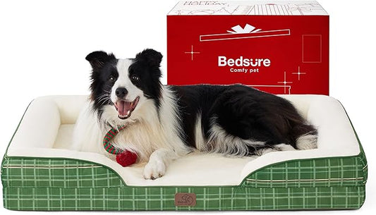 Bedsure Orthopedic Dog Beds Large Sized Dog - Washable Large Dogs Bed Waterproof, Big Comfort Pet Couch with Washable Removable Cover, Supportive Foam Pets Sofa with Nonskid Bottom, Holly Plaid