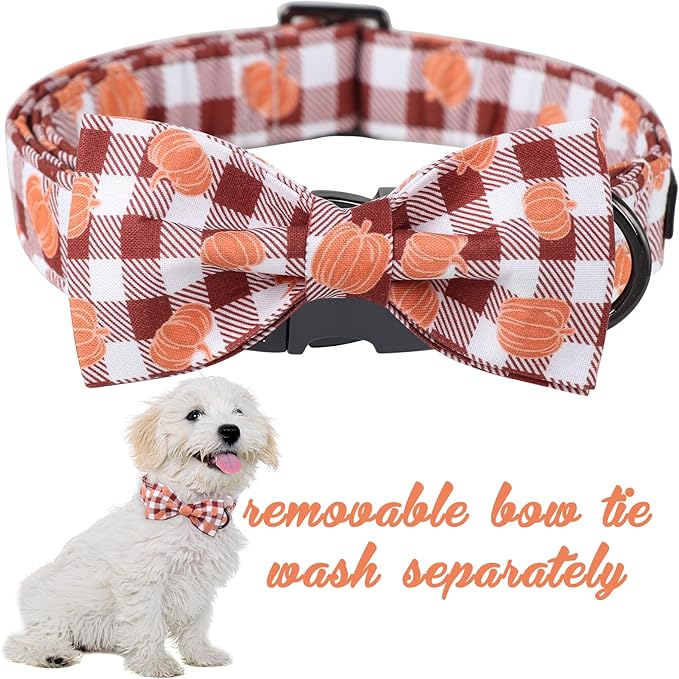 Unique Style Paws Cotton Dog Collar with Bow Halloween Pumpkin Plaid Dog Collar with Bow Tie for Small Medium Large Dogs Pets Gifts