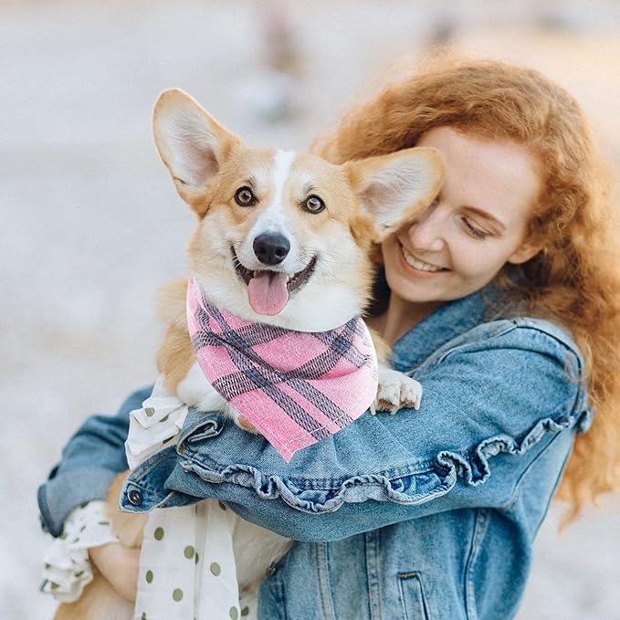 Segarty Dog Bandanas, 30 Pack 22.8"x15.7" Pet Scarf Triangle Plaid Bibs Accessories Bulk for Medium Small Dogs Cats Large Puppy Dogs, Washable Adjustable Reversible Boy Pets Birthday Kerchief