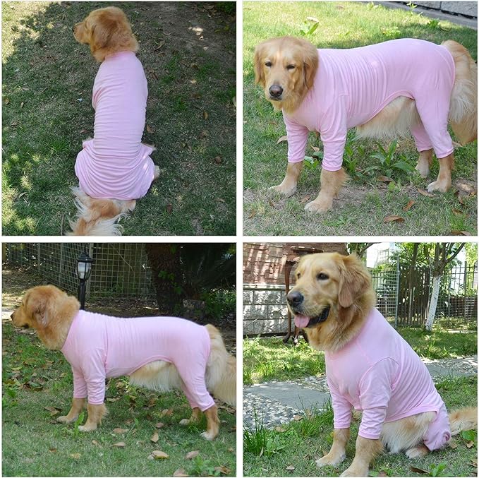 Lovelonglong Four Feet Dog Lightweight Pajamas, Pure Cotton Dog Jumpsuits 4 Legs Dog Onesies T-Shirt Stylish PJS Puppy Costume for Large Medium Small Dogs Pink M