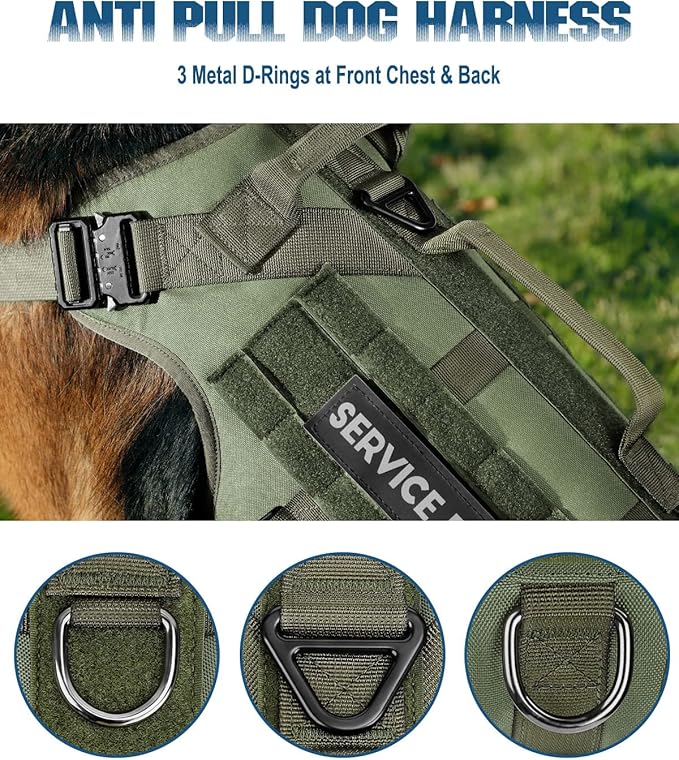 Tactical Dog Harness - PETNANNY Dog Harness Service Dog Vest for Large Breed Dog, Hook and Loop Panel for Service Dog Patchs, Work Dog MOLLE Vest with Handle for Walking Hiking Training(Green,L)