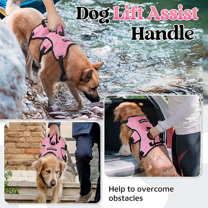 rabbitgoo Escape Proof Dog Harness Large Dogs, Soft Padded Full Body Pet Harness, Reflective Adjustable No Pull Vest with Lift Handle and Leash Clip for Walking Hiking Training, Light Pink, L