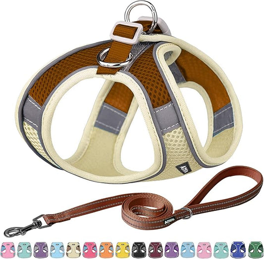 AIITLE Escape Proof Dog Harness - Step in Adjustable Dog Harness No Choke Over with Breathable Mesh and Quick-Release Buckle for Spring- Outdoor Walking, Camping, Training for Medium Dogs Beige XL
