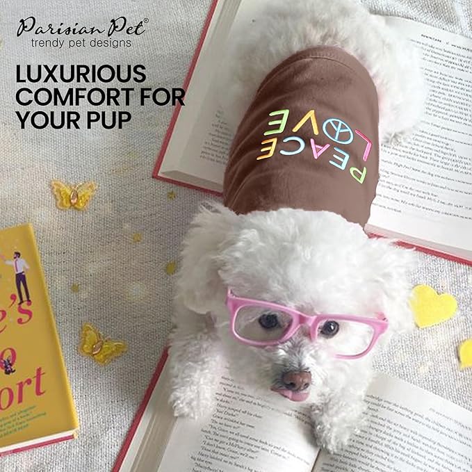 Parisian Pet Dog T-Shirt - Embroidered Peace Love 100% Cotton, Breathable Dog Clothes - Sleeveless Pet Vest - Machine Washable Dog Shirt for Large Dogs XL