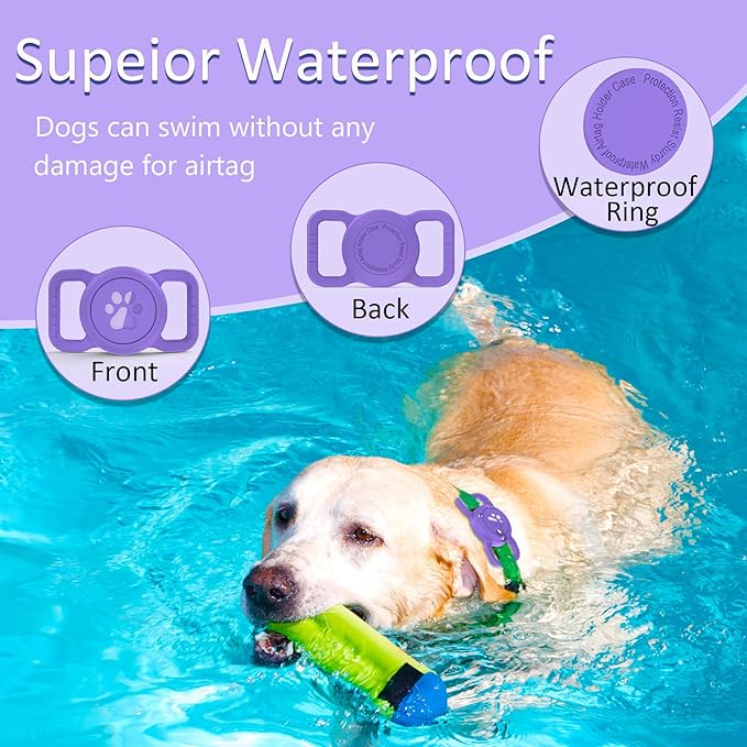 SANKALA Airtag Dog Collar Holder, [1 Pack] Waterproof Dog Airtag Holder, Silicone Full Body Covered Anti-Lost Protective Apple Air Tag Holder for Pet Collar - Fits All Width Collars, Dark Purple