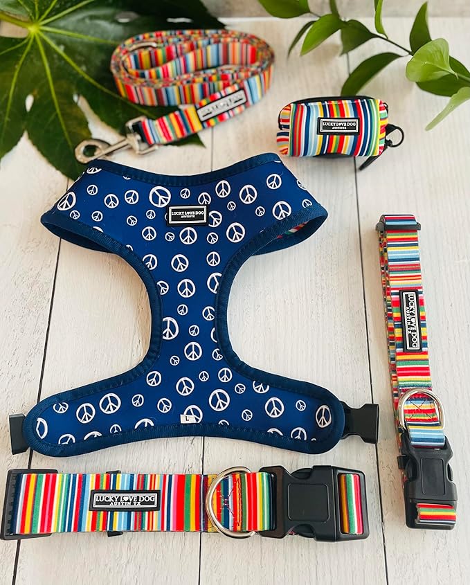 Lucky Love Dog - Easy Click Buckle Dog Collar with Leash Set Combo, Durable & Comfortable for Male & Female Dogs, Pet Collar for Small to Large Dogs, Secure Fit - Hippie Combo, Small