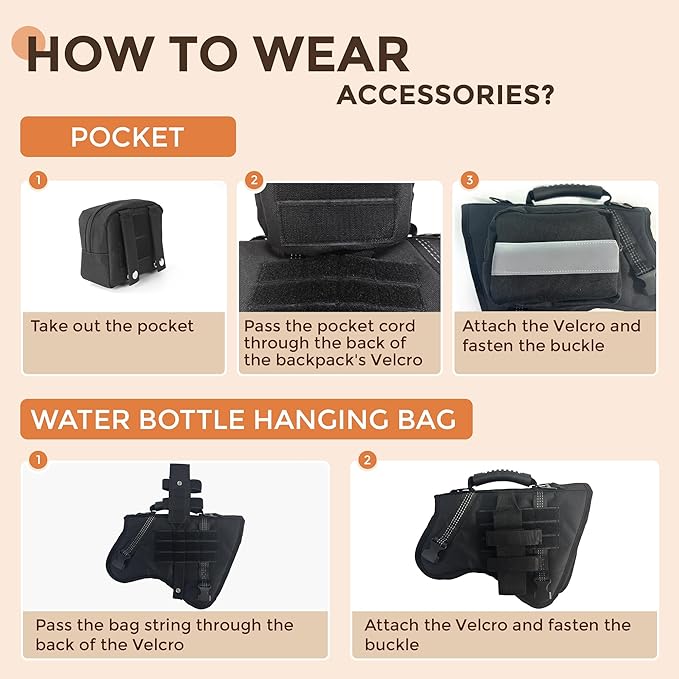 Tactical Dog Harness for Large Dogs, No Pull Adjustable Dog Harness with Water Bottle Bag and Pocket, Adjustable Reflective K9 Training Vests for Dogs for Training, Walking, Hiking M