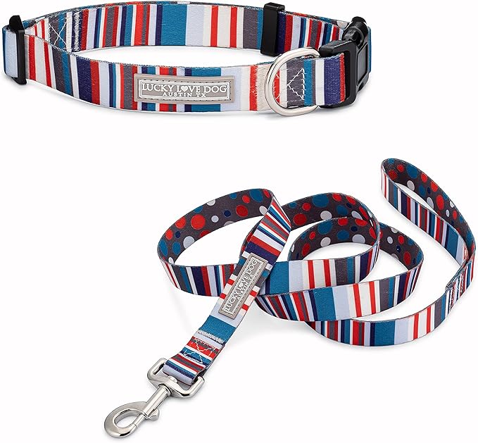 Lucky Love Dog - Adjustable Dog Collar and Leash Set with Easy Click Buckle for Small to Large Dogs, Durable, & Comfortable Collar for Male & Female Dogs, Puppies & Adult Ones - Linus Combo, Small