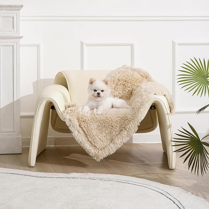 gogobunny Waterproof Dog Blanket for Large Dogs, Cats, Puppy, Reversible Faux Fur Pet Throw Blanket, Washable, Calming Furniture Protection for Sofa Bed (25x35 Inch (Pack of 1), Beige)