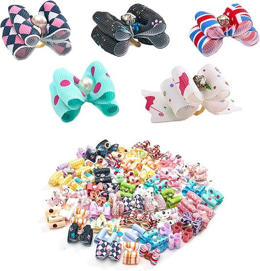 PET SHOW 50pcs Small Dog Hair Bows with Rubber Bands for Medium Dogs Puppies Cats Kittens Rabbits Topknot Grooming Costumes Hair Accessories