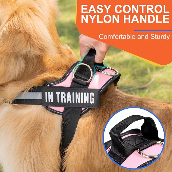 Essential Dog Harness, No Pull Pet Harness with 3 Side Rings for Leash Placement, No Choke, Reflective, Adjustable Pet Vest, Easy On-Off & Improved Control Handle (Pink, S(Neck:14-18",Chest:16-21"))