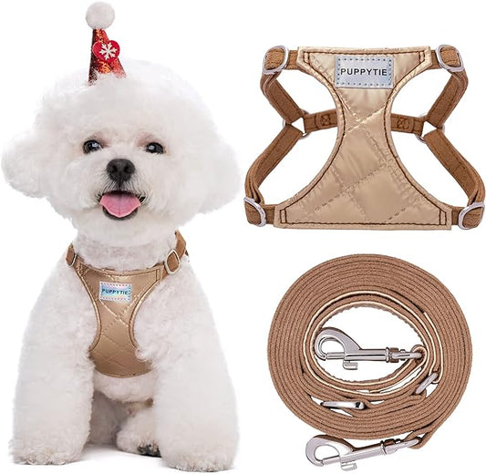 Puppytie No Pull Small Dog Harness with Multifunction Dog Leash,Lightweight Soft Adjustable No Choke Escape Proof Pet Harness Vest Pet Harness Vest,Glossy Oat Brown,S