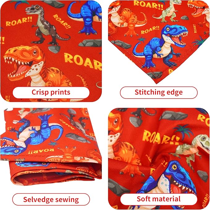 10PCS Dinosaur Dog Bandanas Pack for Medium Breed Dog Pink Purple Yellow Blue Kerchief Triangle Bibs Scarves for Boys and Girls Grooming Costume