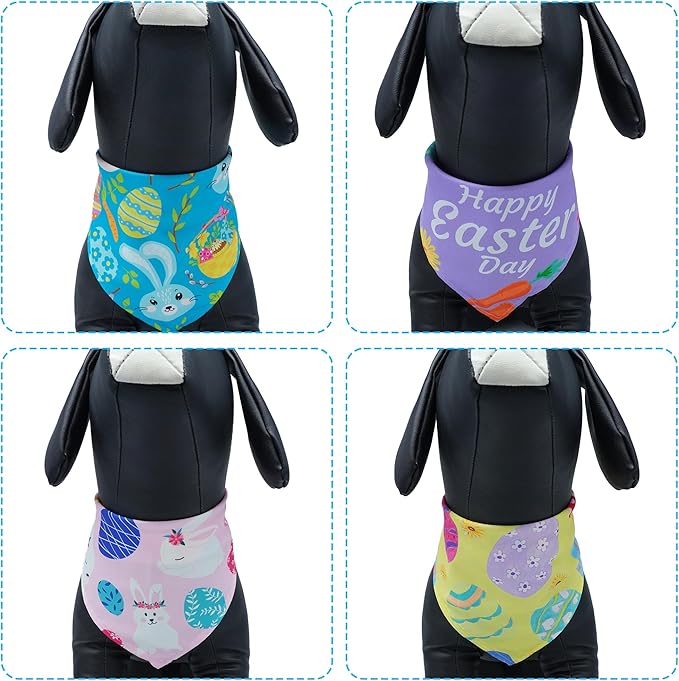 Easter Dog Bandanas for Medium Dog Breed 25 Inch Polyester Dog Bandana 7 Pcs Adjustable Dogs Scarves Grooming M