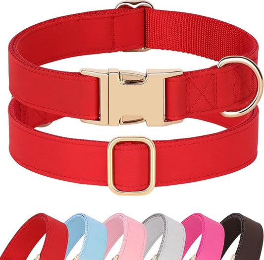PET ARTIST Bright & Classic Leather Dog Collar, Durable & Heavy Duty Dog Collars with Quick Release Metal Buckle, Adjustable Nylon Padded Pet Collar for Large Dogs Girl, Neck Fit 16-27"