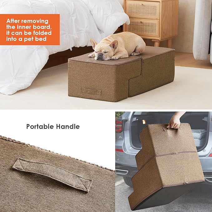 EHEYCIGA Dog Stairs for Bed 20”H, 4-Step Extra Wide Dog Steps for High Bed, Pet Steps for Small Dogs and Cats, Non-Slip Balanced Pet Ramp, Camel