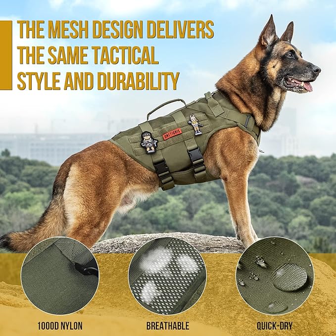 OneTigris Tactical Dog Harness for Small Dog, Mesh Design Service Dog Vest Breathable Military Dog Molle Vests with Handles, Harness for Walking Hiking Training