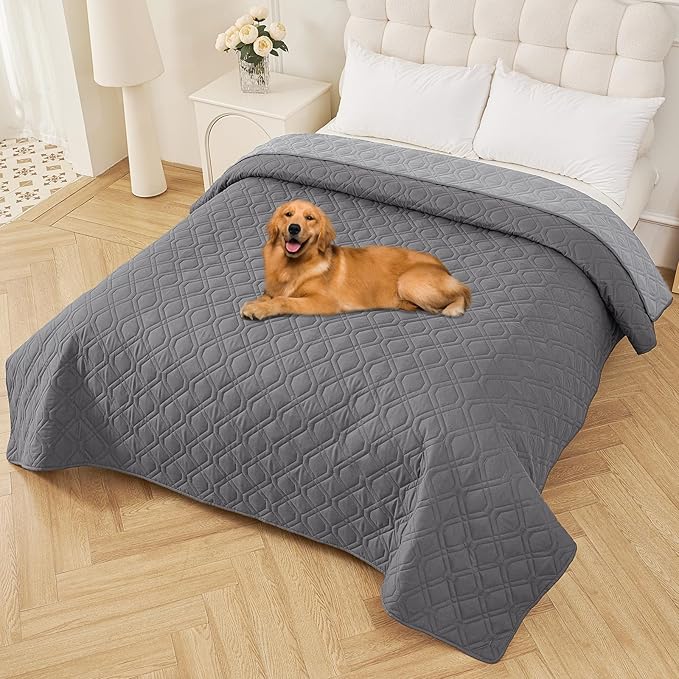 Smiry Waterproof Dog Blanket, 82x82 Inch Soft Pet Bed Cover Reversible, Washable Sofa Couch Furniture Protector for Small Medium Large Dog Puppy Cat, Grey/Light Grey