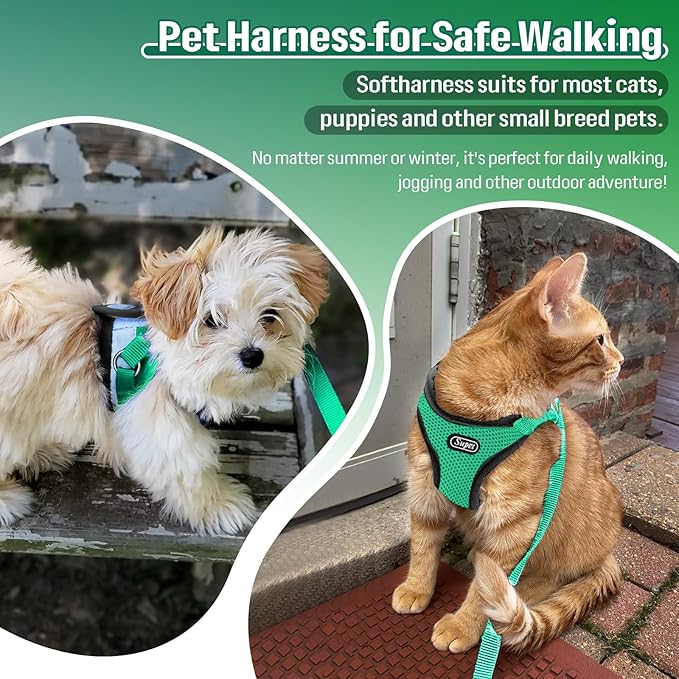 Supet Cat Harness and Leash Set - Soft Mesh Adjustable Cat Vest Harness with Reflective Strap for Walking Cat and Puppy Rabbit