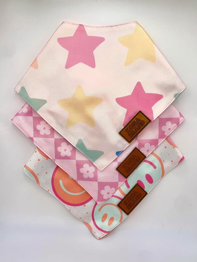 KonaBrandCo- Premium Handmade Dog Bandana | Dual Layered Silky Durable Polyester Fabric | Adjustable Fit Custom Shape- Won't Roll (Medium, BELLA)