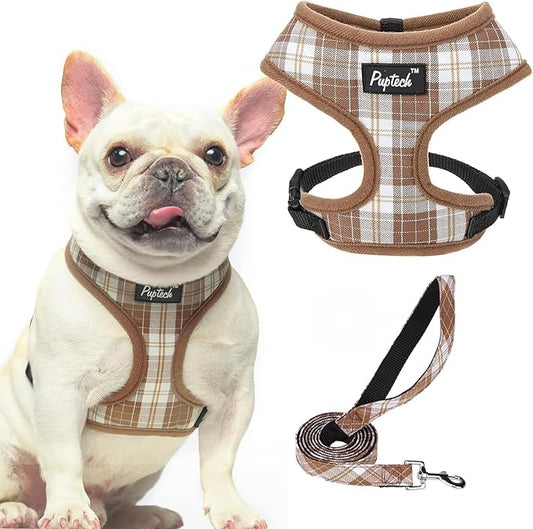 PUPTECK Soft Mesh Dog Harness and Leash Set Pet Puppy Cat Comfort Padded Vest No Pull Harnesses, Brown, M