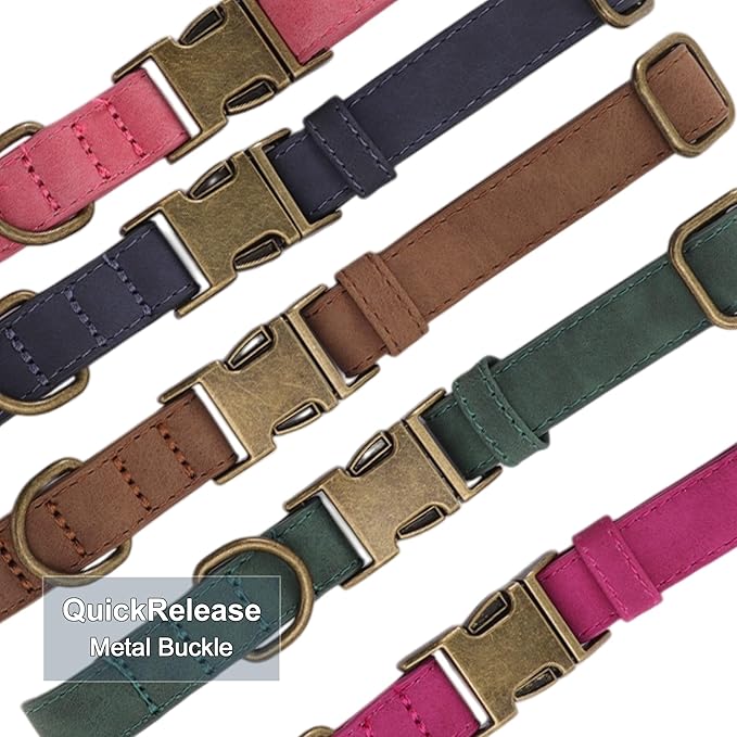 Dog Collar, Soft PU Durable Heavy Duty with Quick Release Metal Buckle, Puppy, Adjustable for Dogs Medium Brown