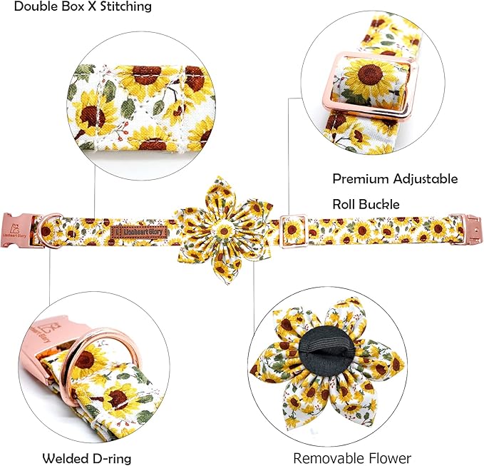 Lionheart glory Dog Collar with Flower Sunflower Print Dog Collar for Female or Male Dogs Soft Durable Adjustable Collar Flower Spring Collar Dog Bow for Large Dogs