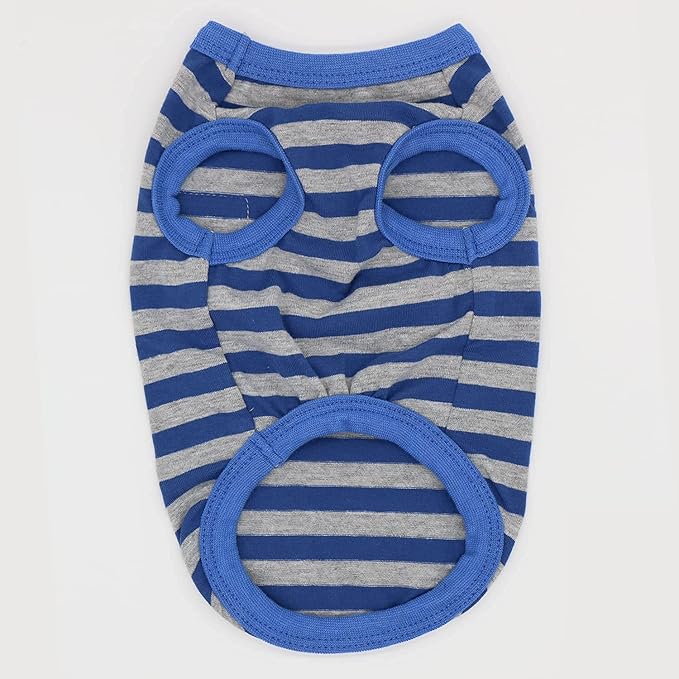 LOPHIPETS 100% Cotton Striped Dog Shirts for Small Dogs Chihuahua Puppy Clothes Tank Vest-Blue and Gray Strips/L