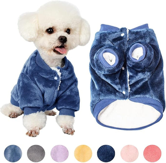 FabriCastle Dog Sweater, Small Dog Clothes for XS to XL Dogs Girl & Boy, Ultra Soft and Warm Cat Coat, Winter Pet Jacket, Doggy Apparel Costumes, Fleece Puppy Outfits Snap On (Blue, X-Large)