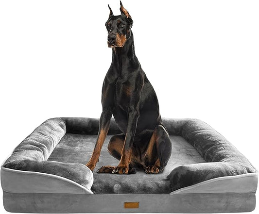 Orthopedic Dog Bed with Sides - Dog Sofa Beds for Extra Large Dogs, Supportive Foam Pet Couch Bed with Washable Removable Cover, Waterproof Lining and Non-Slip Bottom, Grey - XXL