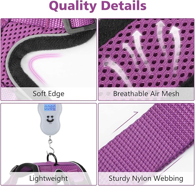 Dooradar Cat Harness and Leash Set, Escape Proof Safe Adjustable Kitten Vest Harnesses for Walking, Easy Control Soft Breathable Mesh Jacket with Reflective Strips for Cats, Purple, XS