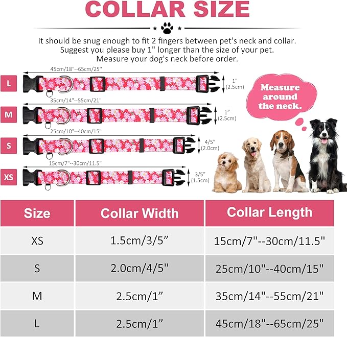 Dog Collars and Bandanas - Soft Adjustable Fancy Floral Boys Girls Puppy Collar for Small Medium Large Dogs.