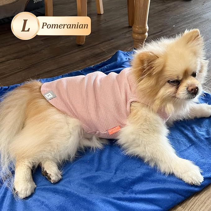 KYEESE 2Pack Waffle Dog Shirts for Small Dogs Stretchy T-Shirts Lightweight Tank Top Sleeveless Striped Vest Breathable Pet Apparel, Large, Pink+Striped