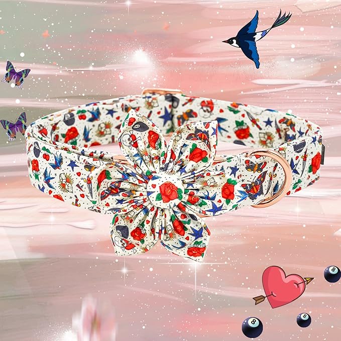 Elegant little tail Dog Collar, Girl or Boy Dog Collar Flower Pet Collar with Flower Customize Collar for Dog Adjustable Dog Collar for X-Small Dogs