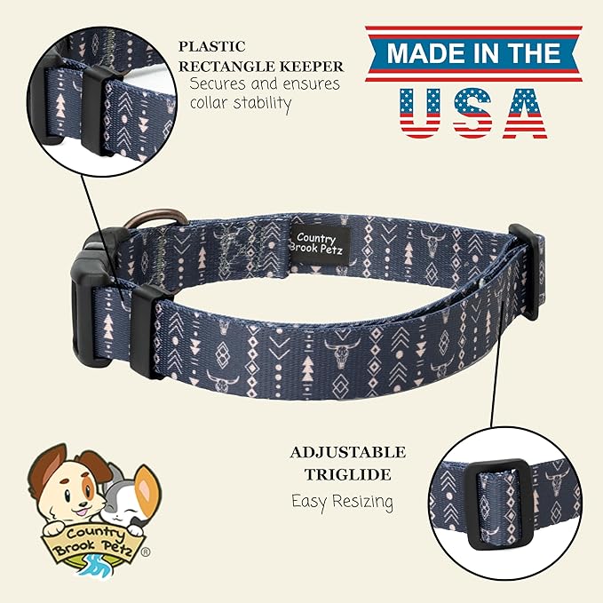 Country Brook Petz - Deluxe Copper Mesa Dog Collar - Made in The U.S.A. - Country and Western Collection Featuring Rustic Designs (1 Inch, Large)