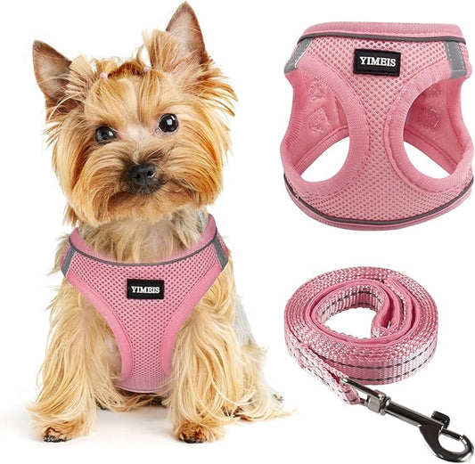 Dog Harness for Small Dogs and Leash Set, Honeycomb Grid, Reflective Lightweight Harness & Anti-Twist Pet Lead (Multi Color, Size: XS-S-M) (S, Pink)