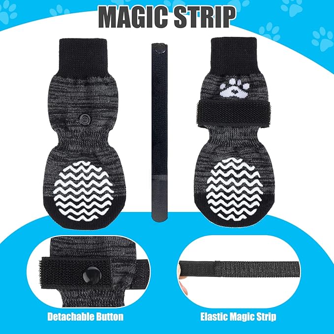 PUPTECK Non-Slip Dog Socks Double Sides Grips for Hardwood Floors Prevents Licking, Dog Shoes for Hot Pavement Booties for Senior Small Medium Large Dogs